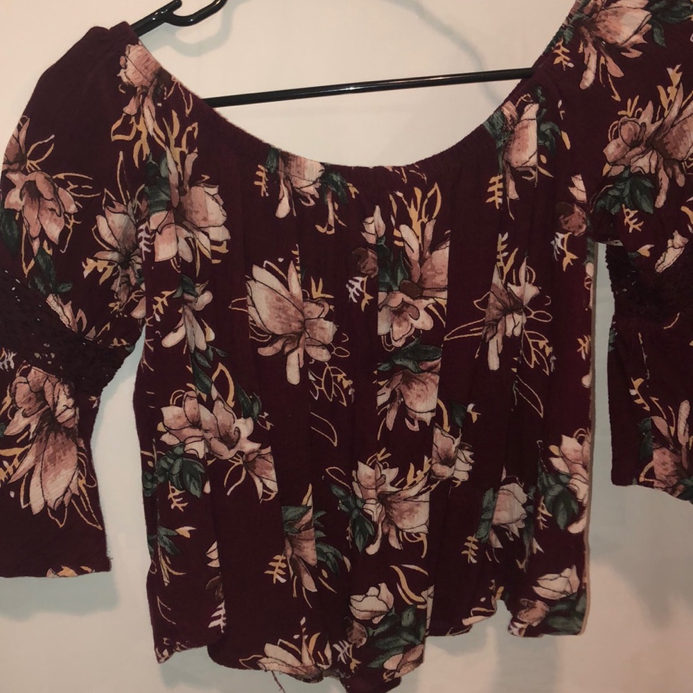 off the shoulder flowy maroon top